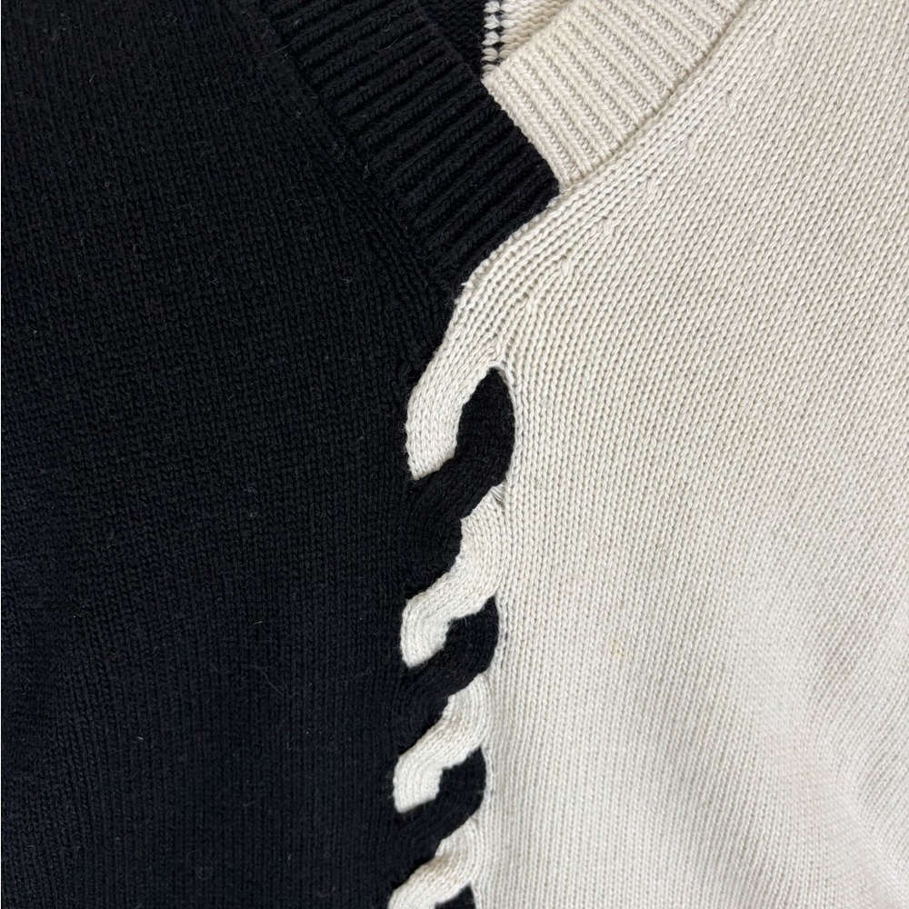 Pearl by Lela Rose Black Cream Yin Yang Wool Cashmere Blend oversized sweater S - Picture 7 of 10